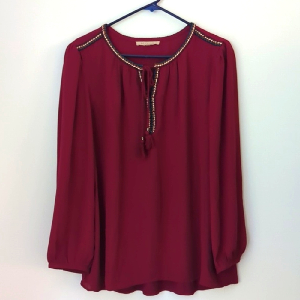 Free People My Danielle Boho Crosshatch Embellishment Long Sleeve Top Size XL